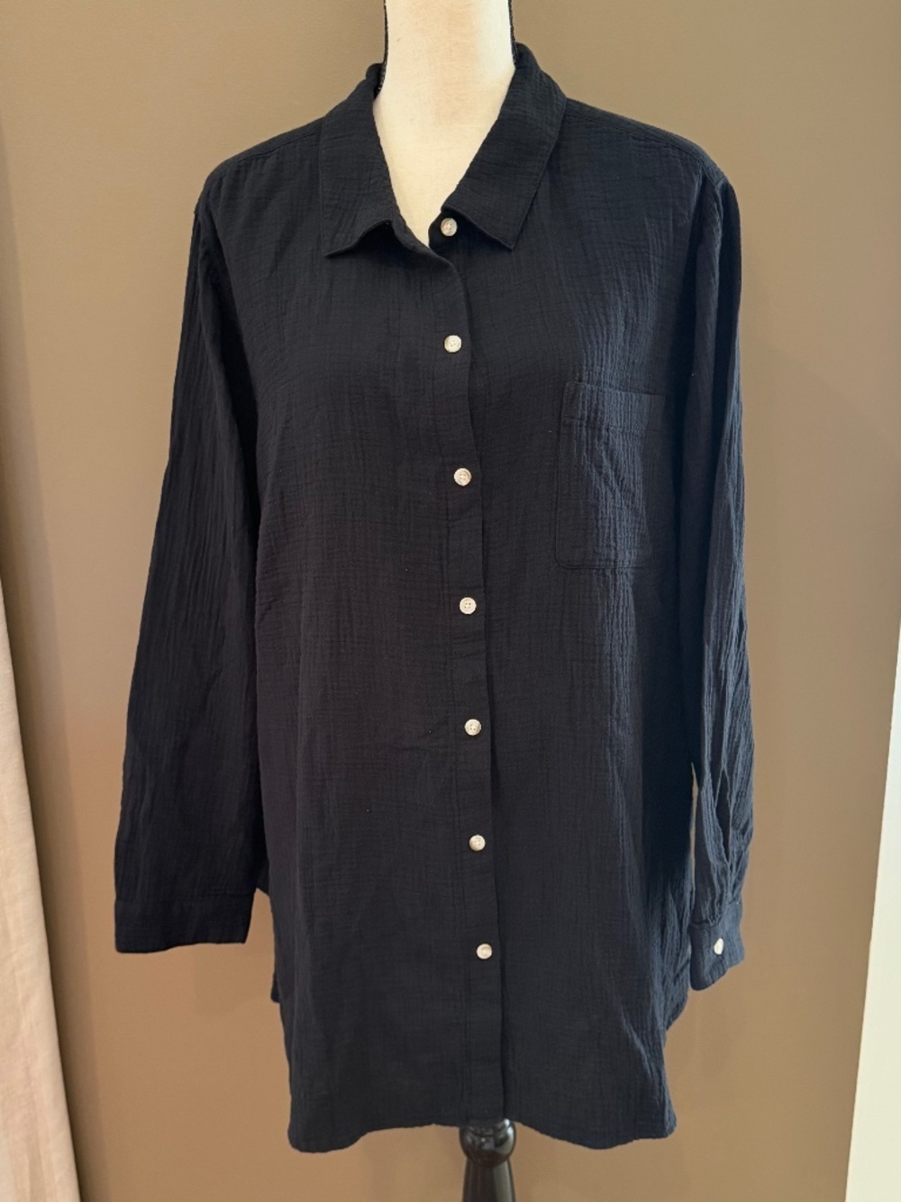 NWT J. Jill Gauzy 100% Cotton Black Blouse Long Sleeve Beach Travel, Size 3X